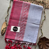 Indupriyaa Blueish Grey Nd Red Handloom Khadi Cotton Saree